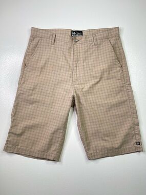 Vintage KR3W Laredo Tan Grid Plaid Skateboard Shorts Y2K Graffiti Lining Size 32